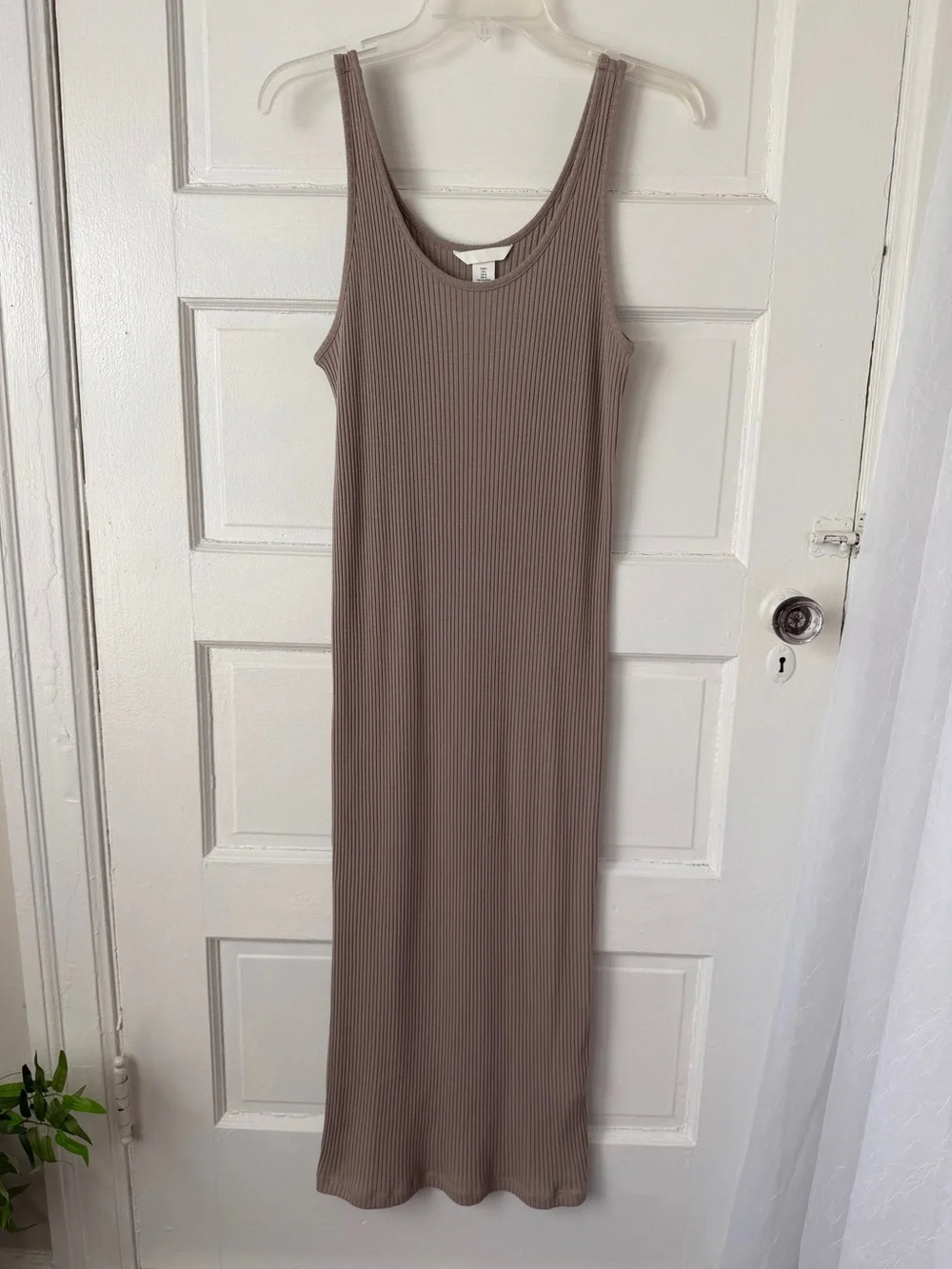 H&M Taupe Ribbed Knit Sleeveless Maxi Dress Neutral Casual Summer Cotton Blend L
